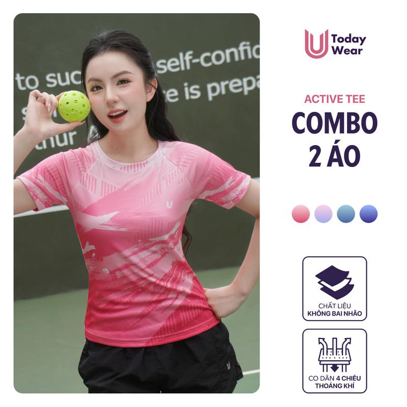 Combo 2 áo Active Tee - Áo thun thể thao nữ chạy bộ  thấm hút chơi cầu lông bóng bàn tập gym Today U Wear