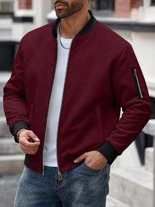 メンズ冬用厚手暖かい野球ジャケット、ワッフルテクスチャーコート、スタンドカラージッパー付き、ファッションカジュアルトップ