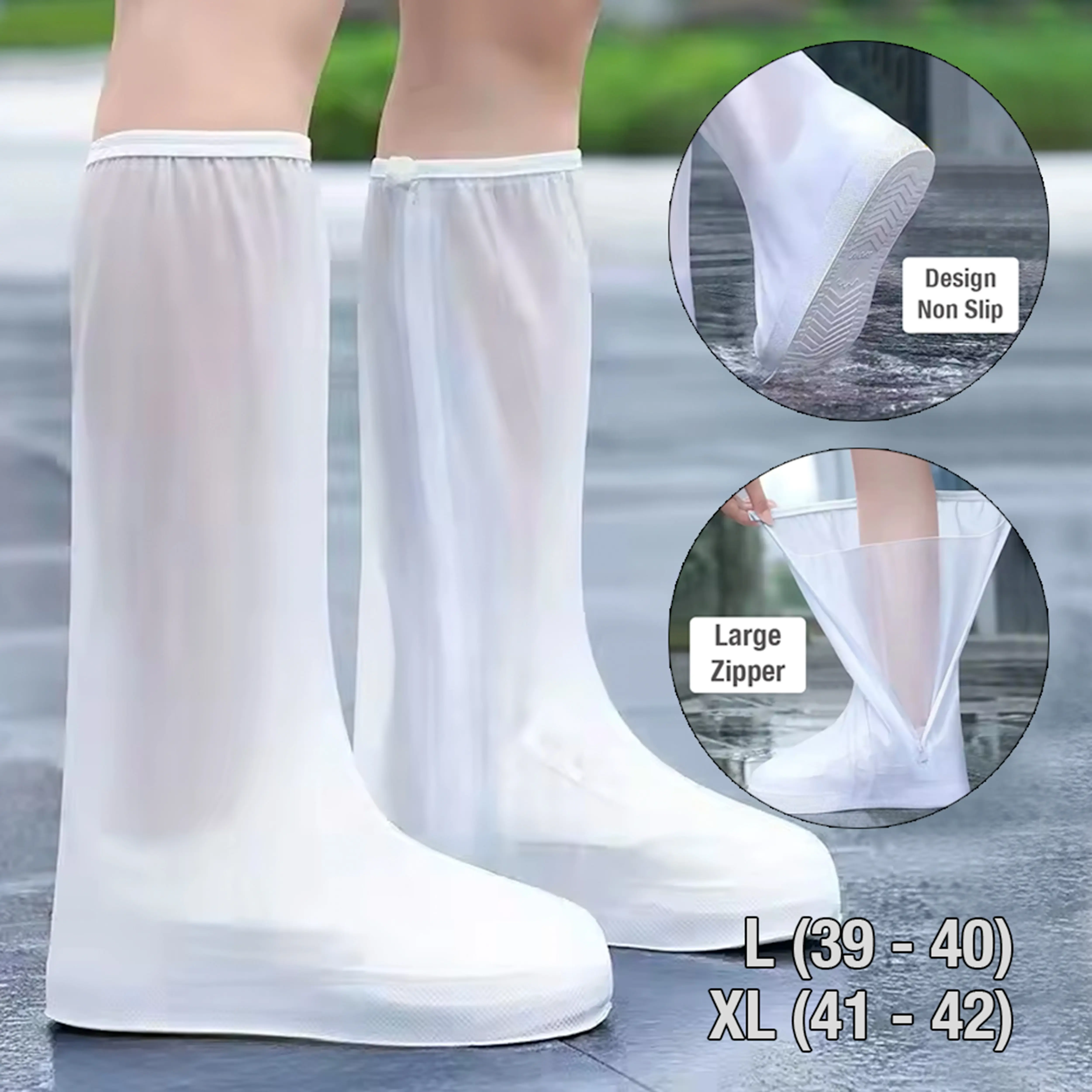 Jas Hujan Shoe Cover PVC Size L XL Sarung Pelindung Sepatu Zipper Karet Anti Slip Banjir Waterproof