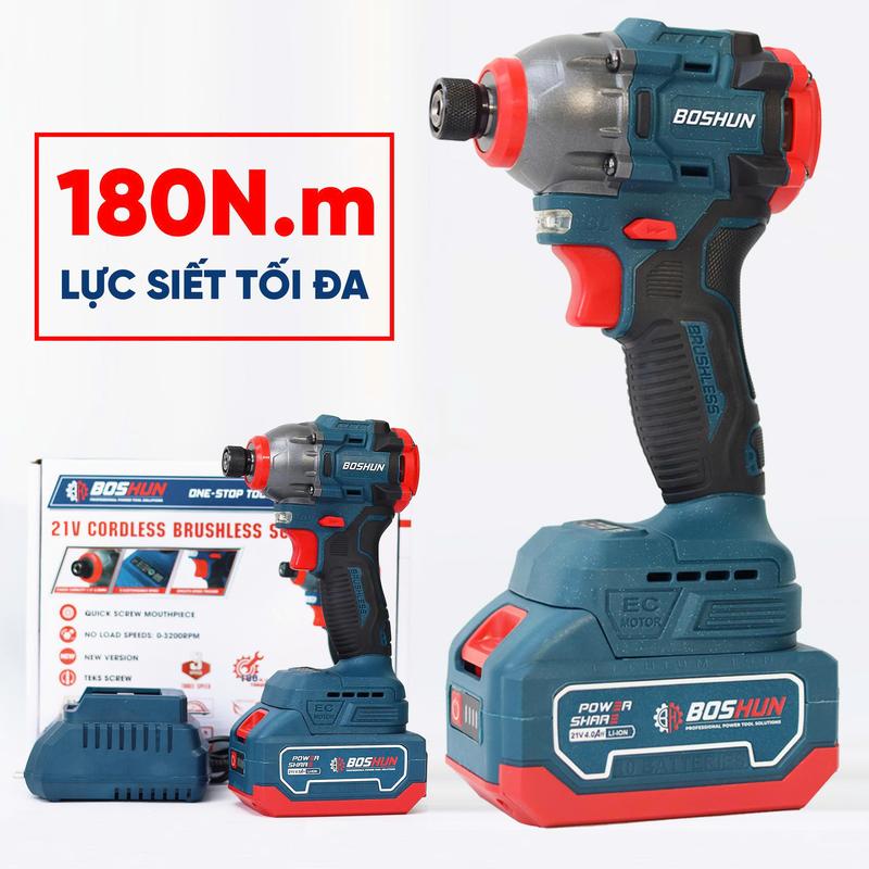 Máy Bắn Vít Chuyên Dụng Boshun 180N.m - SD180BN - Motor Brushless - Chân Pin Phổ Thông 1 Pin 21V/4Ah - Bảo Hành Chính Hãng 6 Tháng
