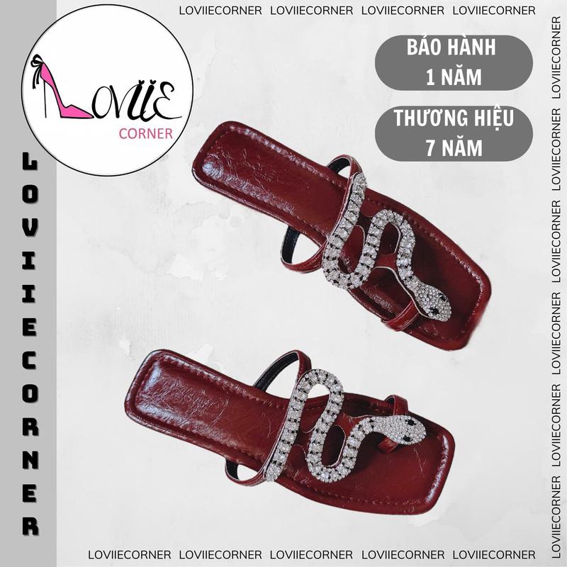 LOVIIECORNER - DÉP BỆT THỜI TRANG MŨI VUÔNG ĐỆM CHẦN BÔNG 2 LỚP - LÊ NỮ QUAI MẢNH PHỐI BÉ NA ĐÍNH ĐÁ XỎ NGÓN - D250233