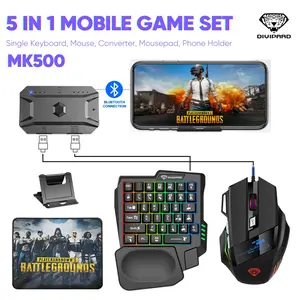 Paket Gaming 5in1 untuk Hp Divipard MK500 Keyboard + Mouse + Mousepad + Holder + Konektor - 5in1 Mobile Game Combo Pack dengan Lampu RGB Support Android Ios
