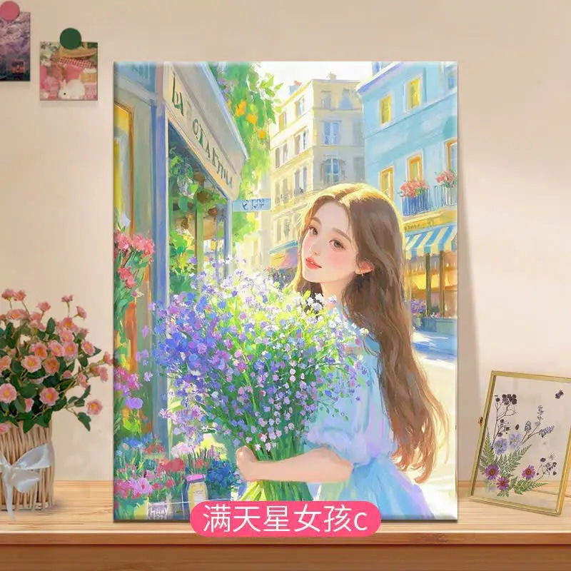 < Tranh DIY 40x50cm > TỔNG HỢP những mẫu tranh tô màu theo số CÔ GÁI đã căng khung, đầy đủ cọ vẽ, màu vẽ, móc treo tranh, TẶNG  màu bóng, cọ chuyên dụng, bút xóa số, dung môi Vẽ Tranh Diy 5