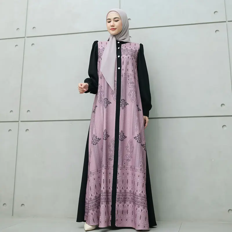 Aisyalina Id Sheena Dress Series 4 Tanpa Hijab Bahan Sutra Haniya Motif Printing Gamis Wanita Elegan 0