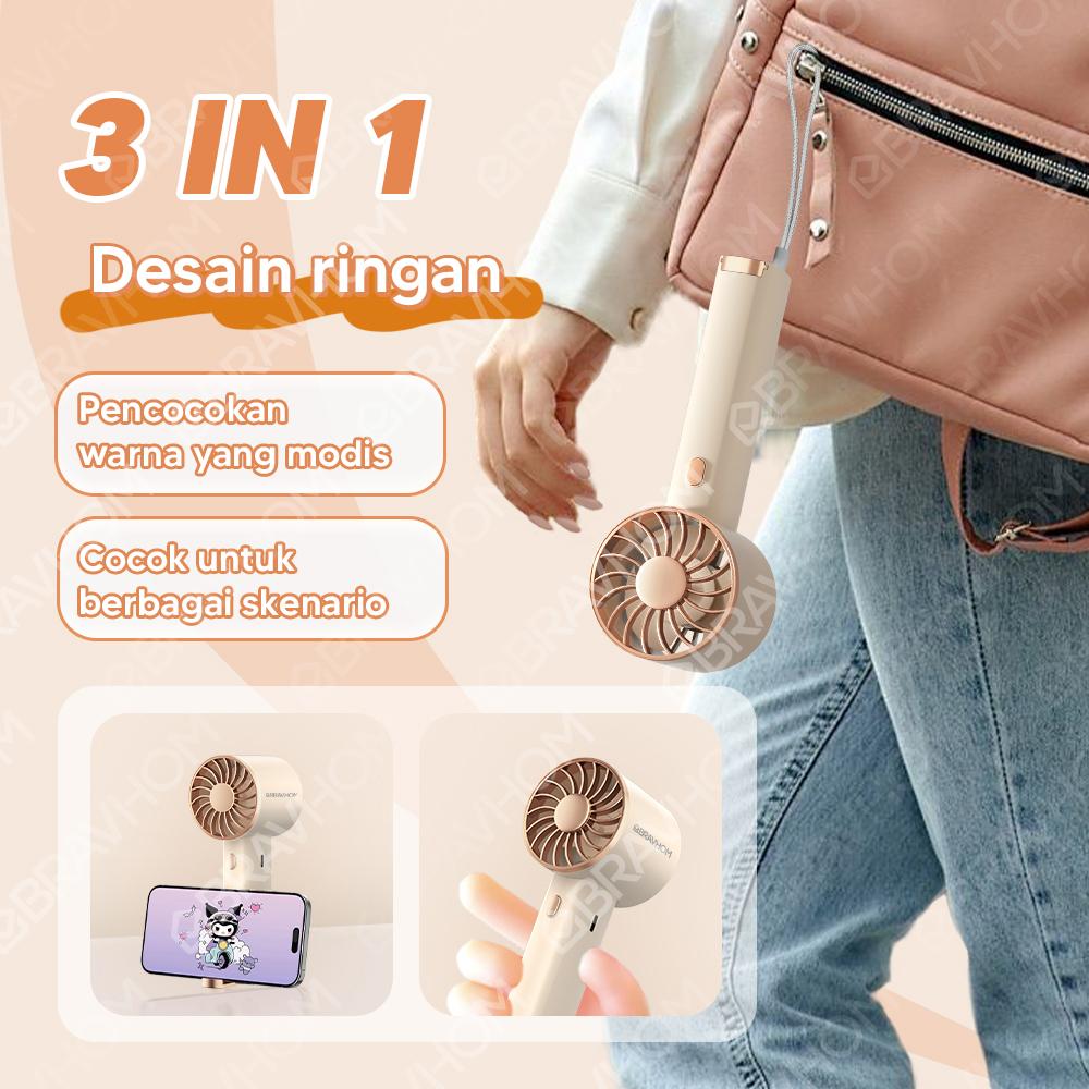 【Beli 1 Gratis 1】(COD)Bravhom Kipas Angin Mini Portable 3IN1 Aromaterapi 3 Kecepatan Lampu Warna Warni Phone Holder
