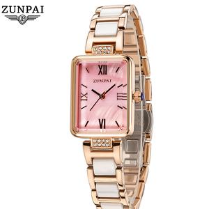 ZUNPAI Women's Watch Fashion Ceramic Stainless Steel Strap Luxury Elegant Waterproof Quartz Watch Ceramic Vintage Bracelet Rectangular Case Roman Dial Women's Watches