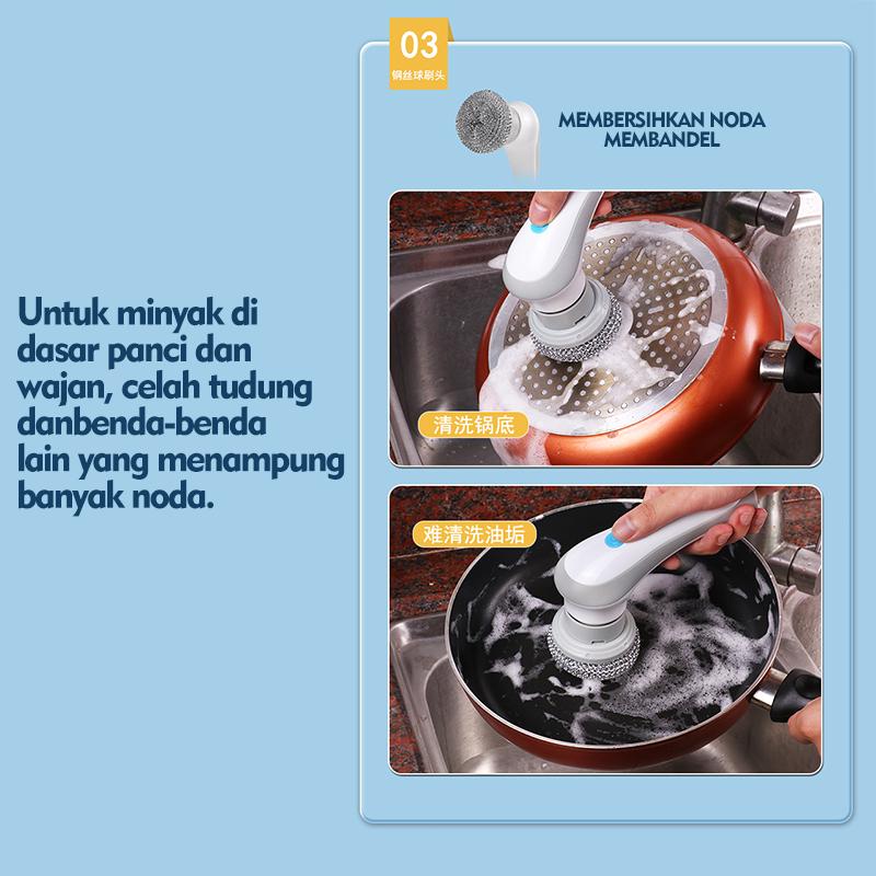 QPT Mall Sikat Elektrik 4 in 1 Handheld   Sikat WC Elektrik   Sikat Kamar Mandi Rotasi Cerdas 360° Derajat Kebisingan Rendah Tahan Air IPX7 Wastafel Dapur Cleaning Brush