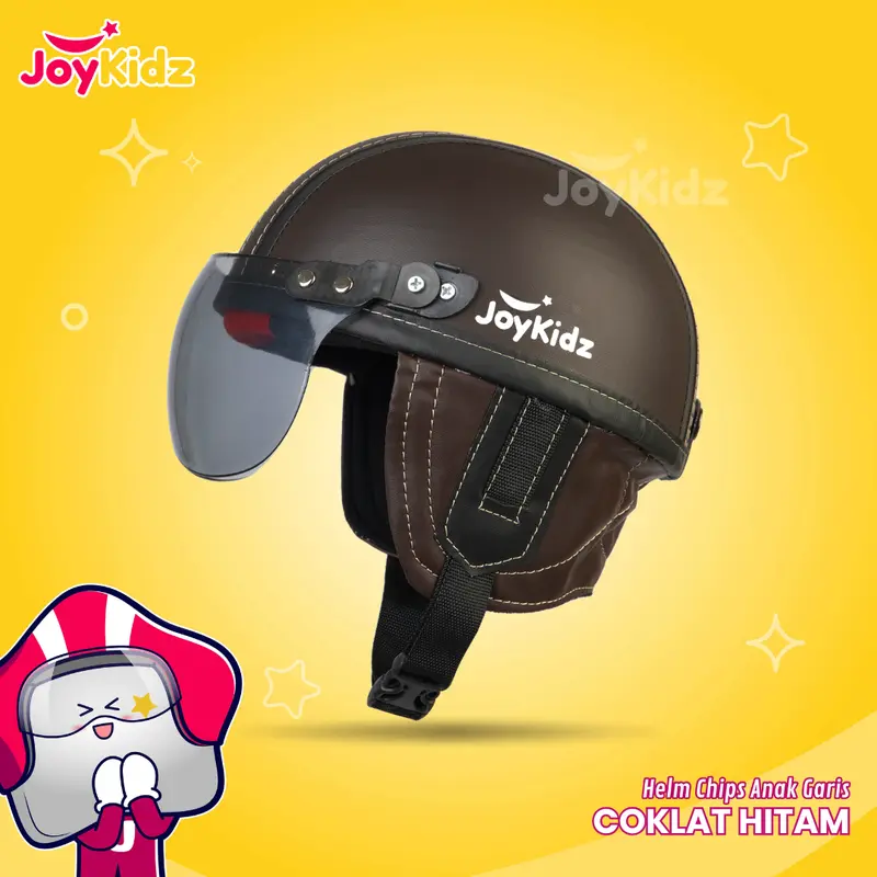 Helm Anak Retro Chips Untuk Usia 1-5 Tahun Polos Garis Cream Coklat Free Kaca SNI 7