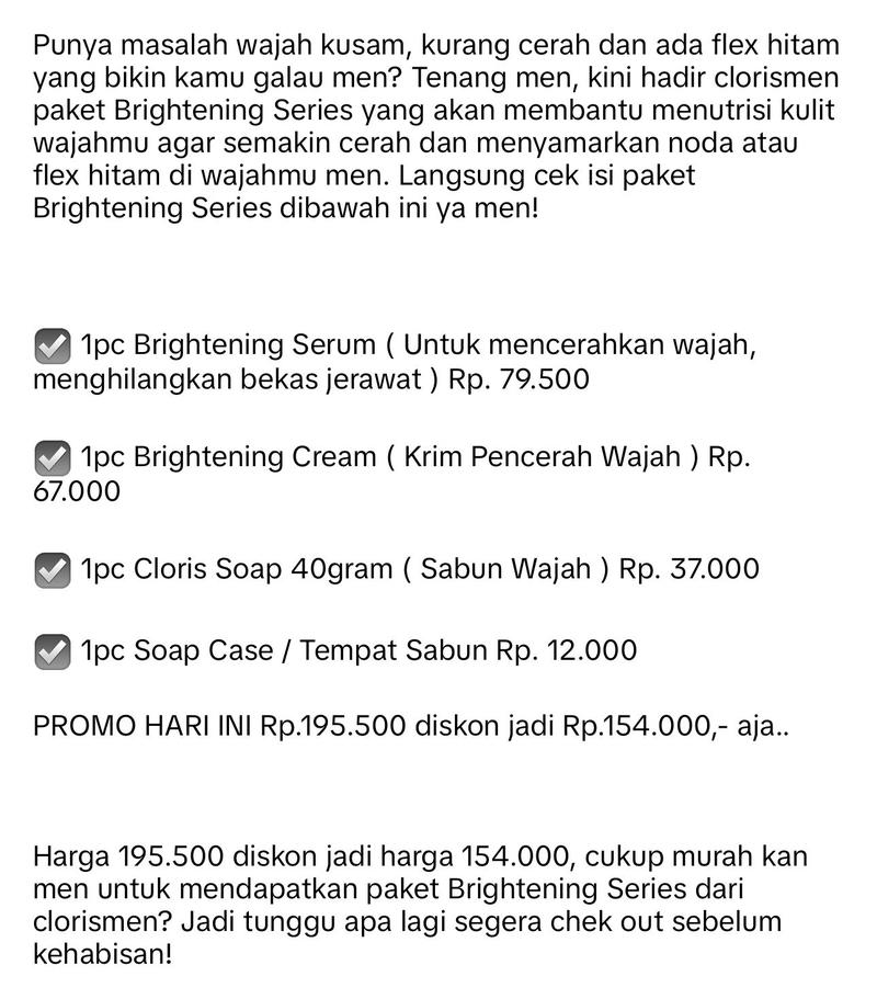 Product Introduction of Clorismen Paket Brightening Series Skincare Perawatan Mencerahkan & Memutihkan Wajah Pria Membersihkan Flek Hitam Komedo 4