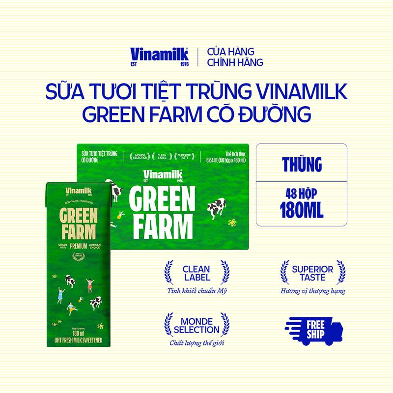 Thùng 48 hộp Sữa Tươi Tiệt Trùng Vinamilk Green Farm có đường 180ml