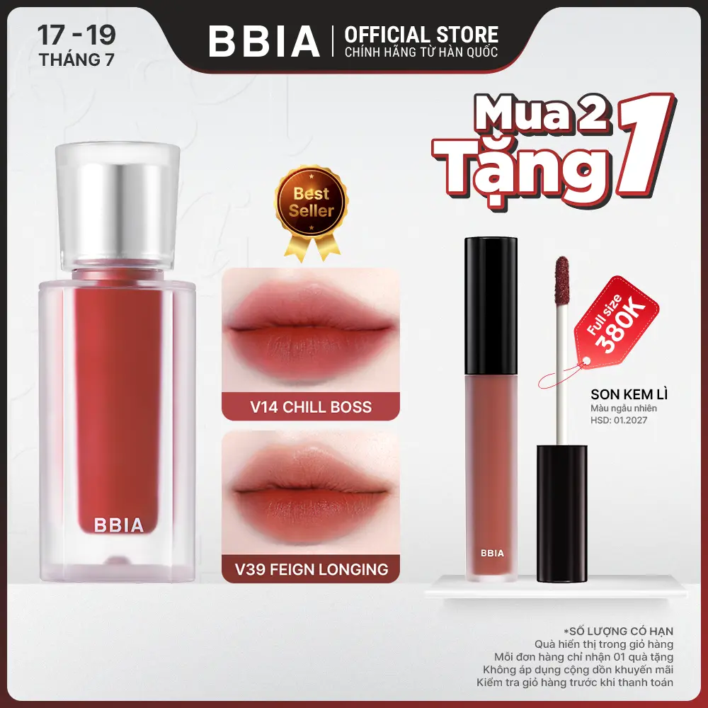 [HOT] [BBIA] Son kem nhung thuần chay, nhẹ môi BBIA Last Velvet Tint V Edition 5g