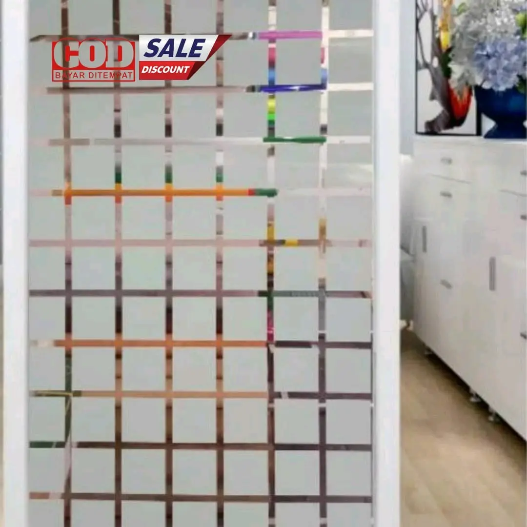 Stiker Kaca Jendela Sanblast Motif Kotak Sticker Kaca Sunblast Tidak Tembus Pandang L120cm