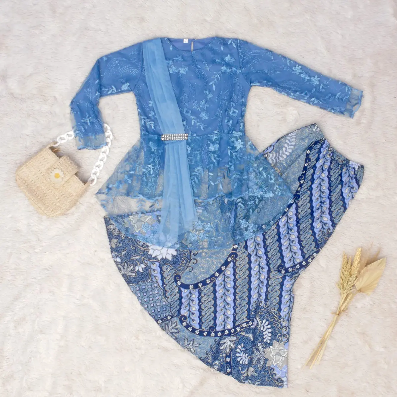 Setelan Baju Kebaya Anak Perempuan Modern Brokat Tille Mutiara Aurora Slayer Slendang wisuda kondangan sd tk smp Usia 3 Sampai 14 Tahun Fashion