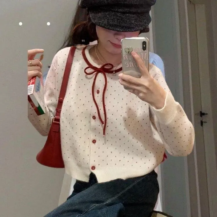 Áo Cardigan Dệt Kim Jacquard, Có Thể Mặc Ngoài Trời, Phong Cách Nữ Tính, Thích Hợp Cho Mùa Thu Và Mùa Đông, Áo Khoác Len Dáng Rộng Vừa Vặn, Hương Vị Đào Mặn Sữa, Thiết Kế Tình Yêu, Dành Cho Nữ