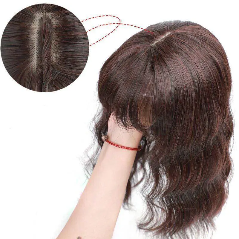 Hair Topper Closure Short Water Wave Clip In Hair Extension Black Brown Mixed Synthetic Hair Wig For Women