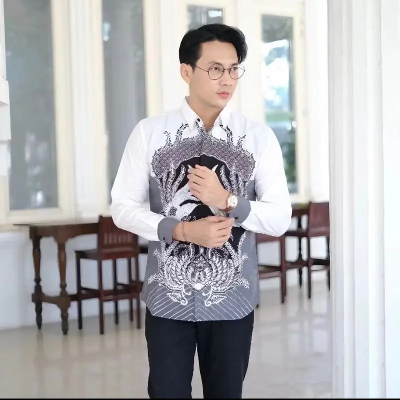 batik pria premium batik remaja aesthetic lengan panjang peksi putih slimfit bahan katun prima lapis furing Baju Dewasa 2
