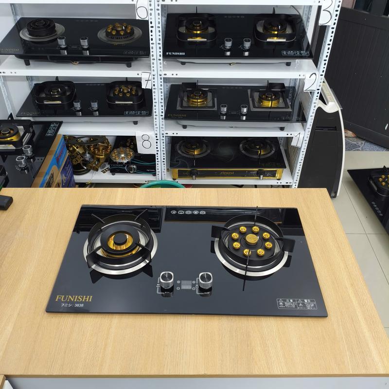 Bếp gas âm kính FUNISHI 2in 1 . 1 bên đun nấu tiết kiệm mâm đồng 1 bên 9 đầu đun nấu siêu tốc kiềng tròn chắn gió có cảm biến an toàn hẹn giờ thông minh shop cam kết giống mô tả BH 5 năm