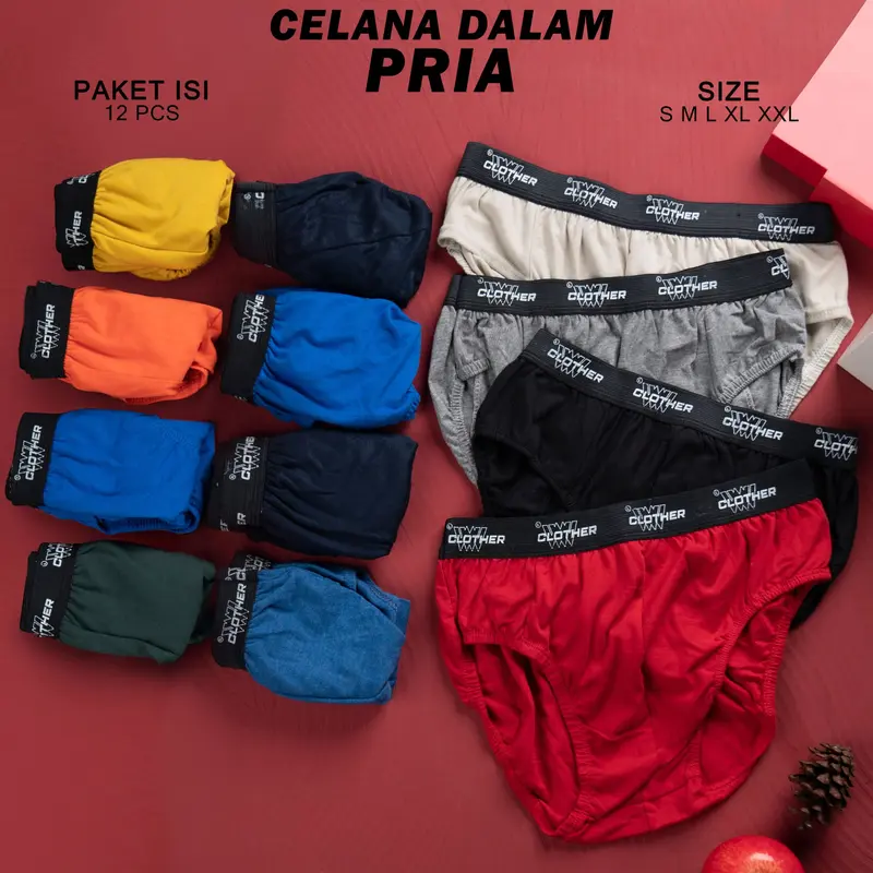 Paket 12 Pcs Celana Dalam Pria Dewasa CD Cowo Boxer Pria Remaja Anak Anak Motif Polos 0