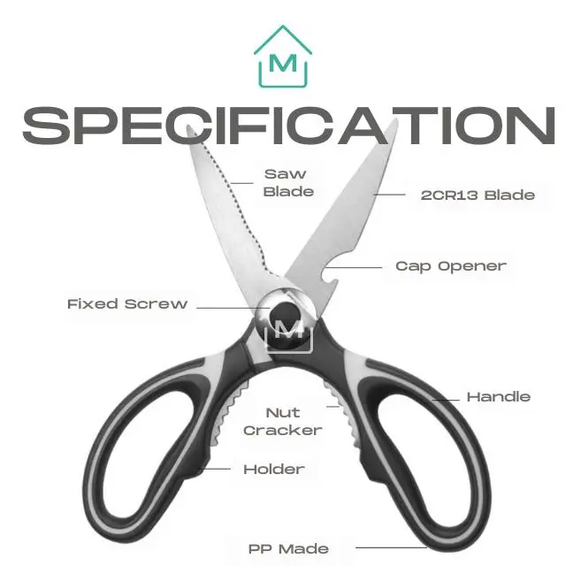 Multi-Purpose Kitchen Scissors Heavy Duty Stainless Steel for Cutting Chicken Bones and Food Kuat Keluli Stainless Steel untuk Kitchenware