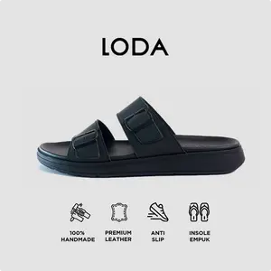 LODA - DAXTER Black Brown Sendal Slide Kulit Premium Pria Dewasa Lokal