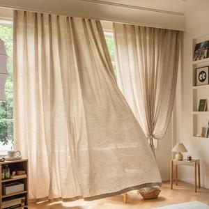 Cortinas de lino en color madera estilo japonés con anillos, cortinas semitransparentes para balcón, sala de estar, decoración de dormitorio