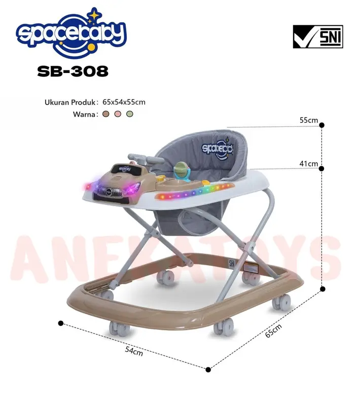 Baby Walker Bayi Spacebaby SB308 Mainan Stir Mobil Body Berlampu n Musik 5