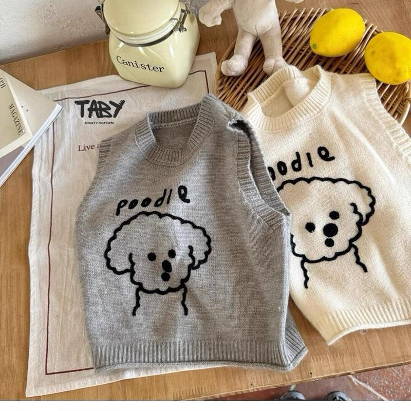TABY Áo gile len poodle dễ thương chất liệu len mềm mại cho bé trai bé gái 10-23kg TB65
