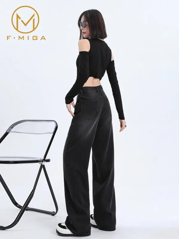 F·MIGA C105 Celana Jeans Wanita High Waist Celana Jeans Panjang Wanita Korean - Hitam 2