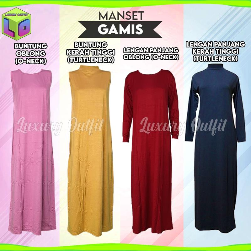 Baju Manset Gamis Tangan Panjang & Tanpa Lengan Wanita Kerah Leher Turtle Neck Polos Inner Long Dress Dalaman Perempuan Warna Kulit Bahan Rayon Spandek Kaos Daleman Cewe Hijab Dewasa Anak Pendek Mangset Atasan Cewek Jumbo Big Size LD 120 130 140 Prem 2