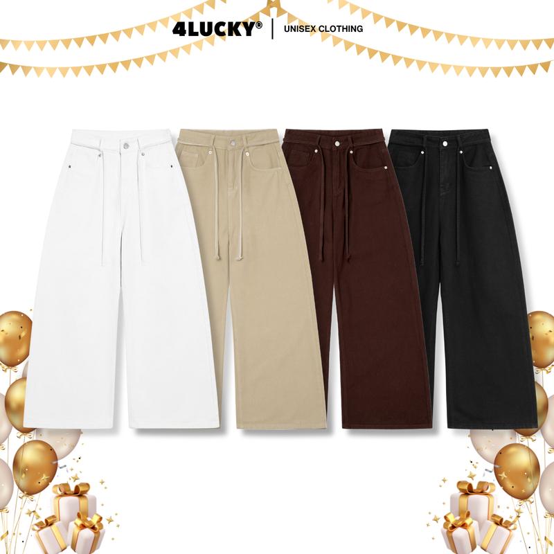  Quần Kaki Ống Rộng Tặng Kèm Dây 4Lucky 6221 Quần Ống Rộng Thời Trang Unisex Nam Nữ Kèm Dây Phong Cách Cá Tính 