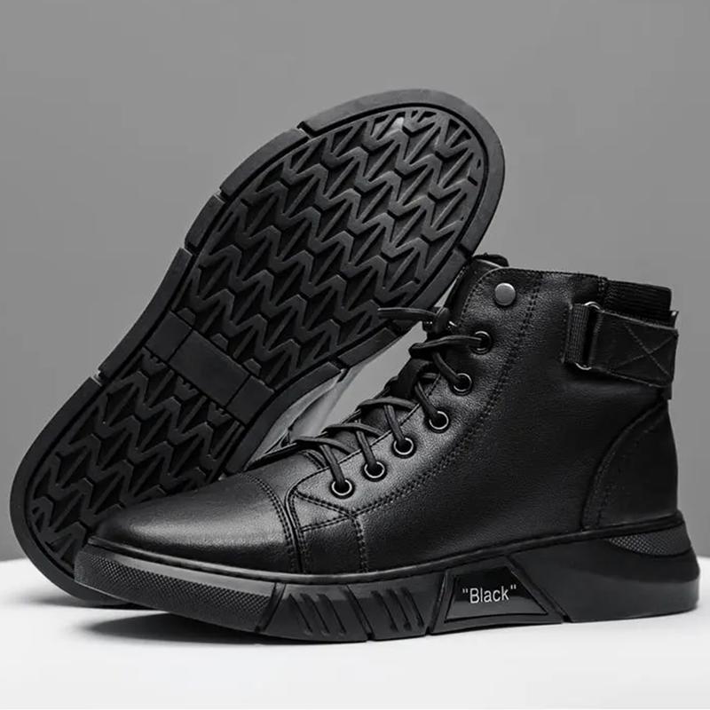 Sepatu Hitam Polos Keren Sepatu Pria Kerja Touring Ride Cowok Keren acara Formal Kasual Anti Slip 4