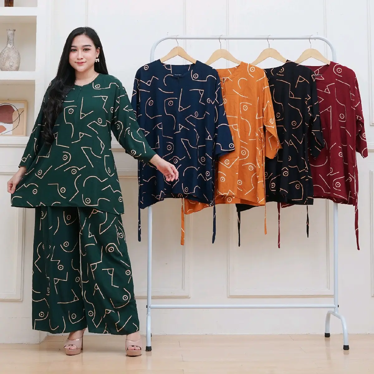 Setelan Batik Wanita Santai, One set Batik ukuran jumbo  Kulot Celana Melar