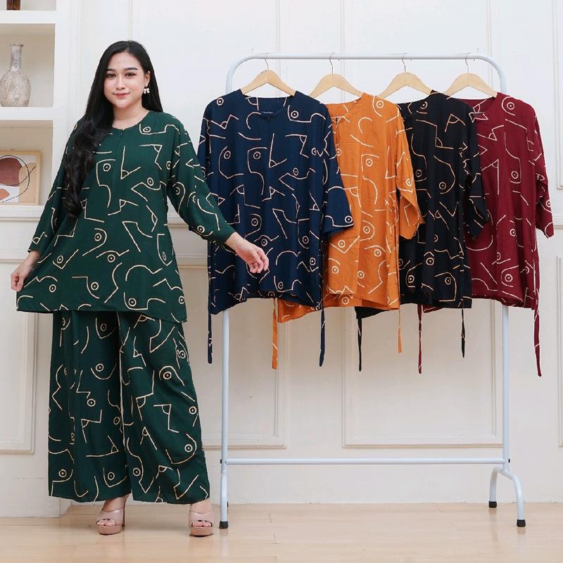 Setelan Batik Wanita Santai, One set Batik ukuran jumbo  Kulot Celana Melar 1