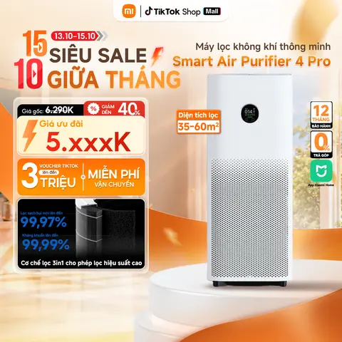Máy Lọc Không Khí Xiaomi Air 4 Pro - Làm sạch không khí với tốc độ lọc: 500m³/h - Diện tích lọc: 35-60m2 - Tạo ion âm - Cảm biến kép PM2.5/PM10 - Bảo Hành 12 Tháng - Hàng chính hãng