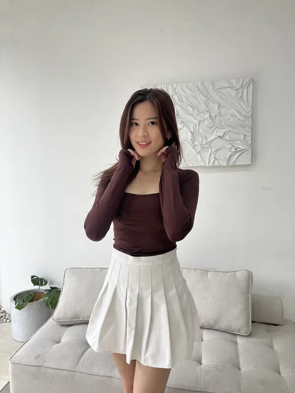 Lassmee | MINJI Baju Atasan Wanita Long Sleeve Leher Kotak / Bodysuit Basic Polos Lengan Panjang Leher Kotak / Kaos Jersey Spandex Square Neck 5