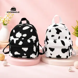 Tas Ransel Backpack Mini Hitam Putih Motif Sapi Tas Ransel Modis Tas Slempang Remaja