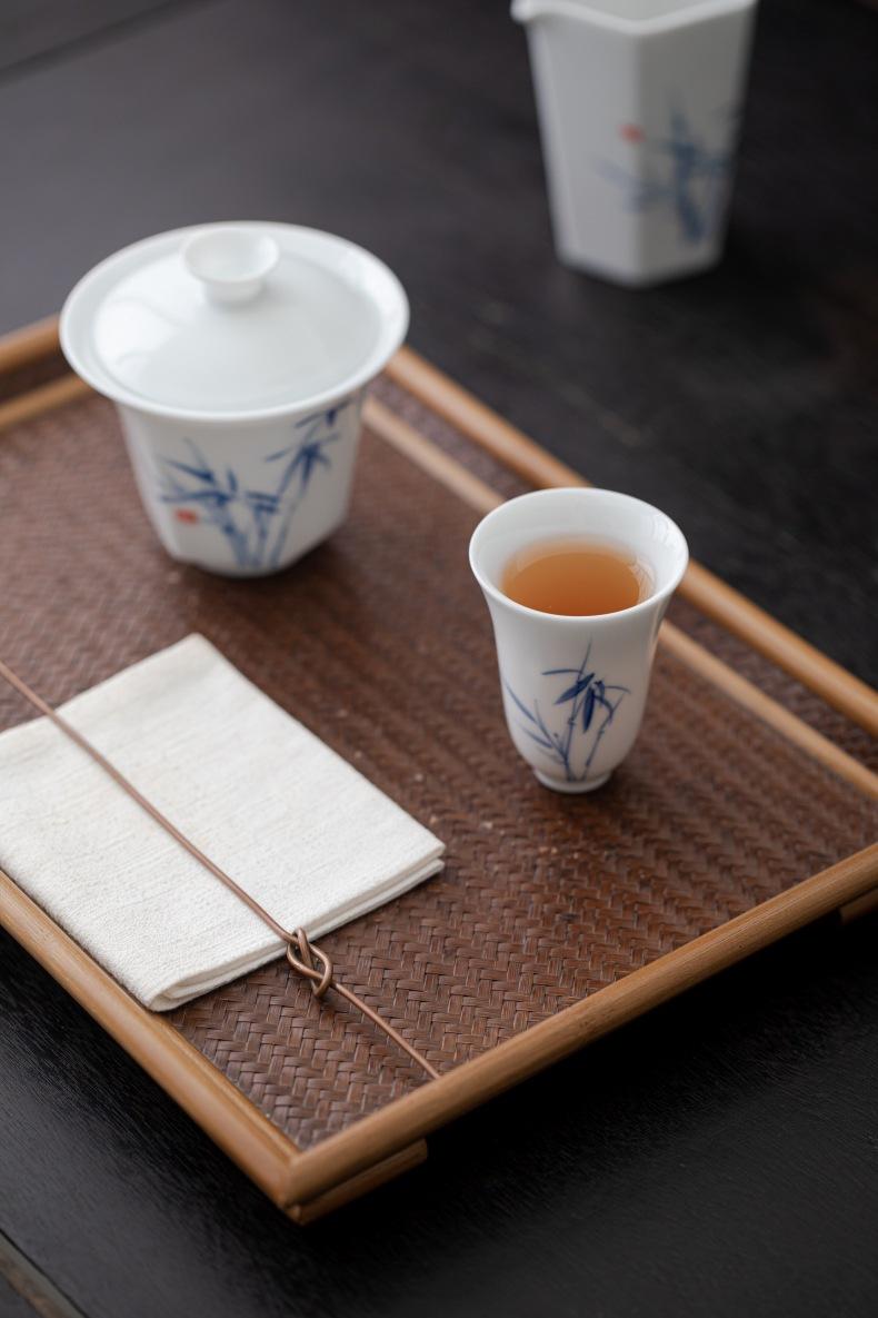 Product Introduction of Bamboo Sancai covered bowl hand-painted ceramic single large high-end Dehua white porcelain tea bowl Kung Fu tea set gift 10