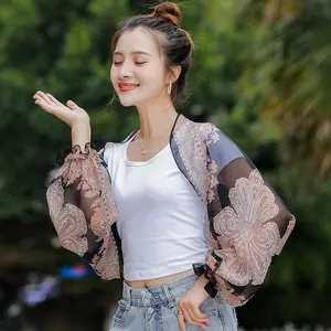 cardigan wanita panjang syal sutra motif mete sifon berkendara dan bersepeda di luar ruangan shawl pelindung sinar matahari serbaguna perlindungan matahari dan perlindungan UV  lengan outer brukat