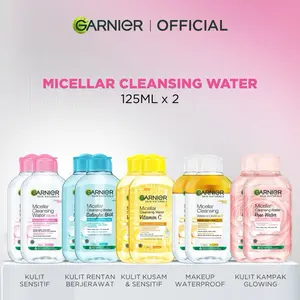 Garnier Micellar Water (Pink, Salicylic Blue, Biphase, Vitamin C, Rose, Peeling) - 125ml Twinpack - Make up Remover - Pembersih Wajah Cleanser Muka