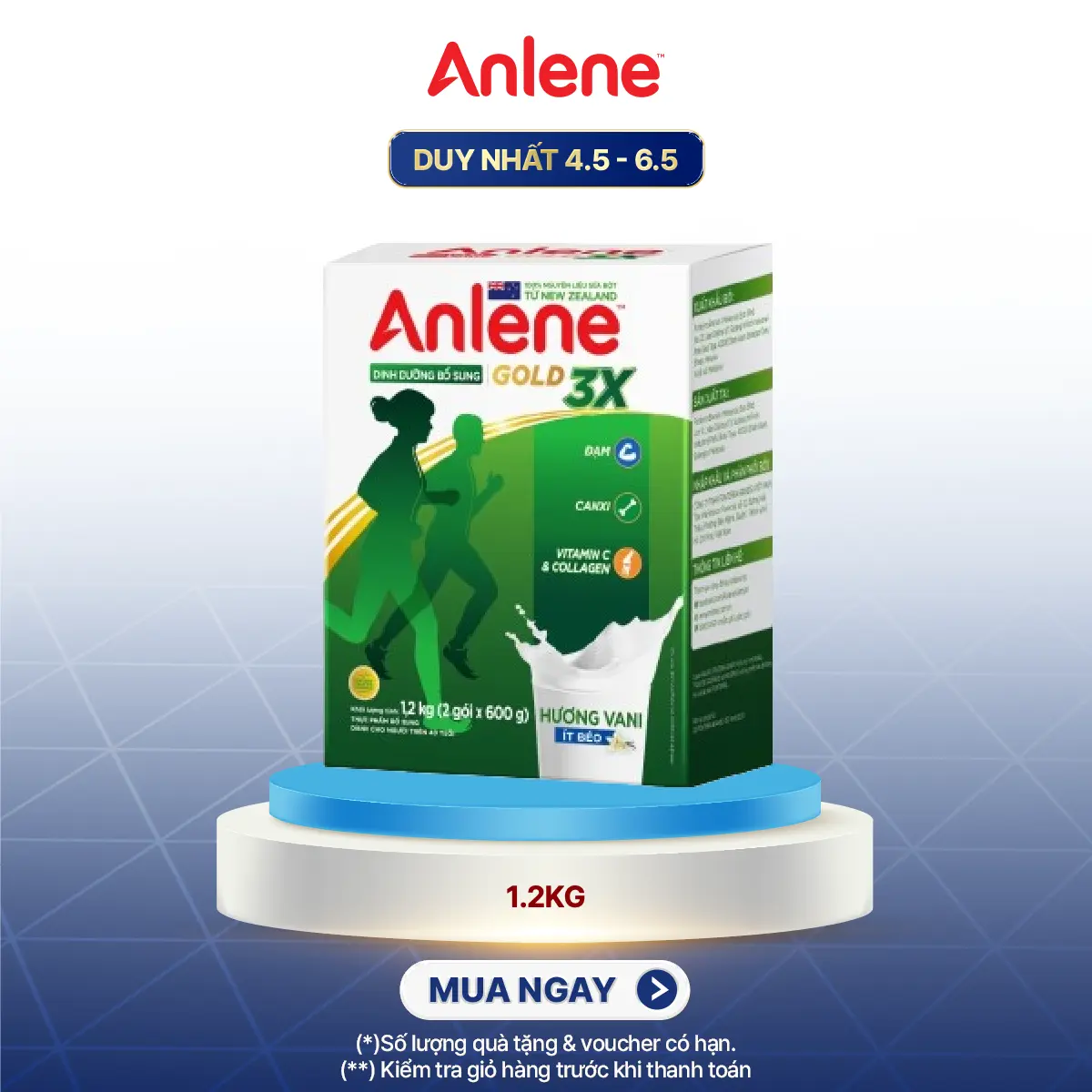 Hộp Sữa Giấy Anlene Gold 3X 1.2KG Hương Vanilla