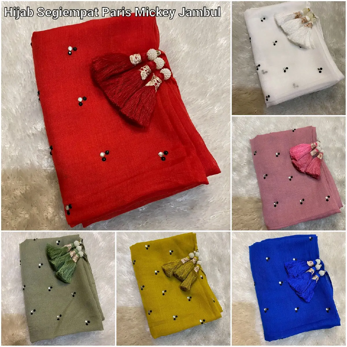 Jilbab Paris Mickey Tassel Renda Jambul Square Muslim