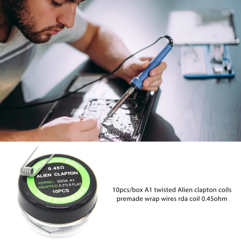 Cuộn dây Alien Clapton xoắn, cuộn dây RDA, cuộn dây quấn sẵn, 10 cái / hộp, 0.45ohm, A1 5