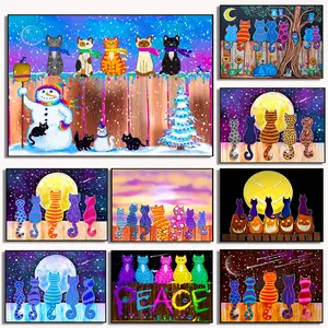 Comic Anime Cat Family 5D Full Round Diamond Painting Kits Cartoon