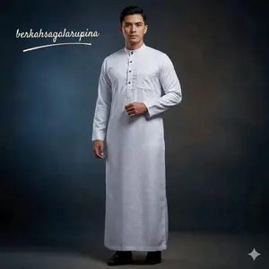 Berkah Jubah Putih al Haromain Emboss Premium Mewah Exclusive Gamis Dewasa dengan Muslim Wear