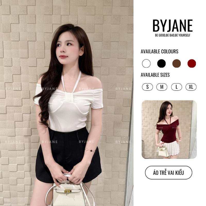 Áo Thun Trễ Vai Thắt Dây Cổ Yếm - BYJANE-615