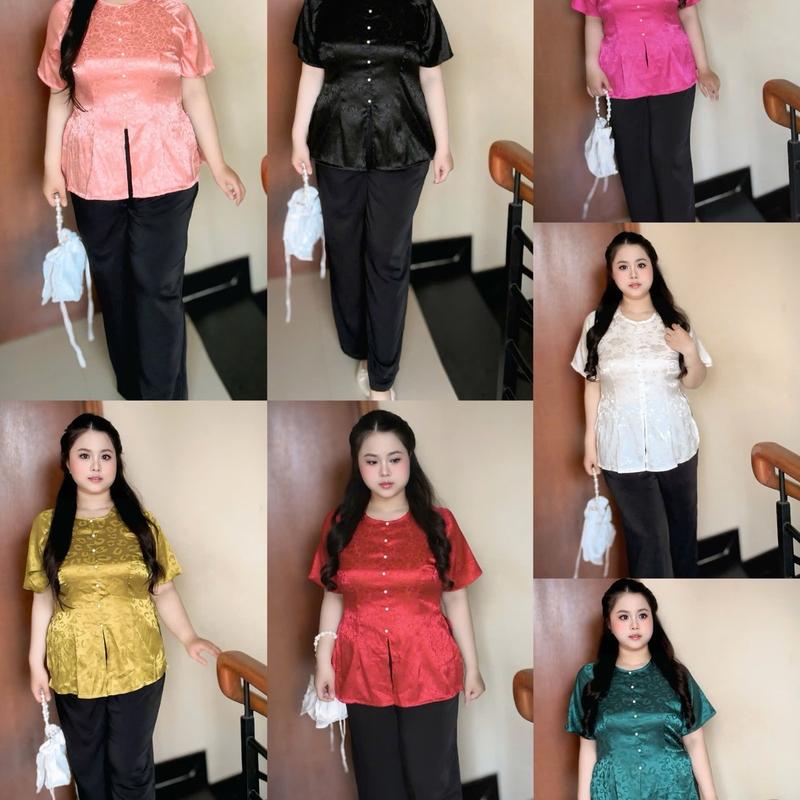 đủ size 60kg-105kg sét bộ áo bà ba tay ngắn chất gấm mix quần xuông dài mango