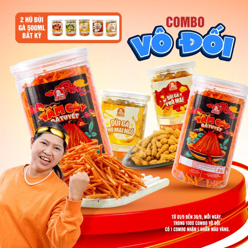 (NGÀY 1/10 - 30/10, MỖI NGÀY NHẬN 1 NHẪN TRONG 1000 ĐƠN) Combo VÔ ĐỐI gồm: 2 hũ snack tăm cay + 2 hũ đùi gà - ĂN CÙNG BÀ TUYẾT