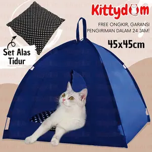 KITTYDOM Kandang Tenda Lipat Tempat Tidur Fullset Alas Kasur Bantal Hewan Kucing Anjing Cat Kitten Anabul Puppy Pet Tent