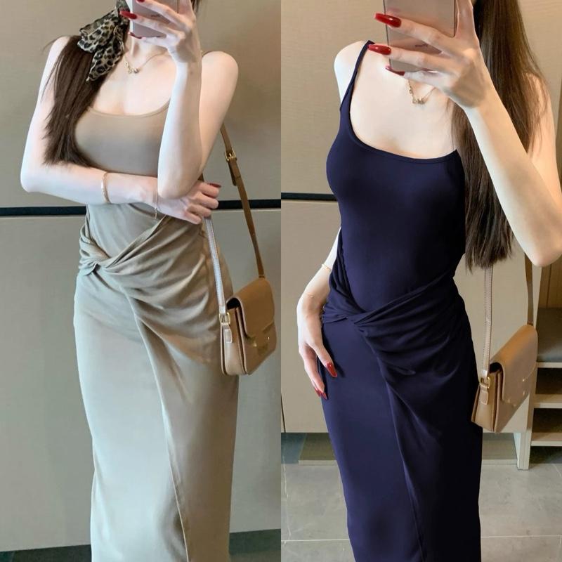 (SIMI HOUSE) VÁY BODY HAI DÂY XOẮN EO THUN TĂM / Đầm body xinh sang chảnh dây xoắn eo Dress Women 2025