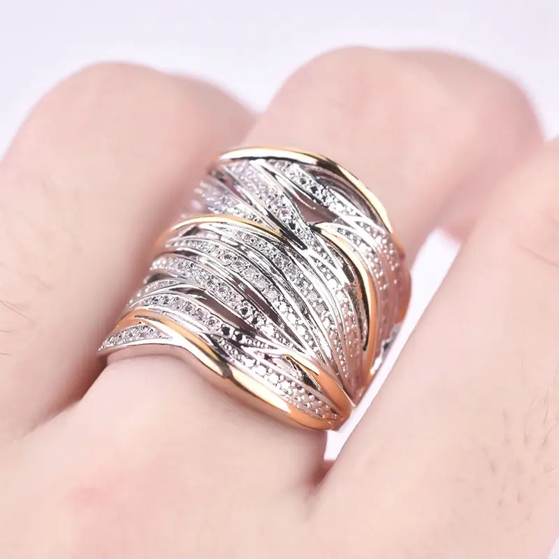 Multi-layer zircon ring wrapped two-tone ring For Women Girl Wedding Bands Fashion Jewelry